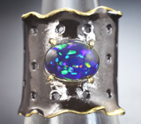 Серебряное кольцо с кристаллическим черным опалом  Серебро 925