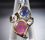 Серебряное кольцо с рубином, синим сапфиром и аметистами Серебро 925