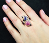 Серебряное кольцо с рубином, синим сапфиром и аметистами Серебро 925