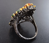 Серебряное кольцо с кристаллическими черными опалами, цитринами и синими сапфирами Серебро 925