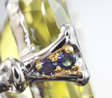 Серебряное кольцо с лимонным цитрином 9,85 карата и синими сапфирами Серебро 925