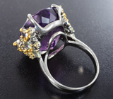 Серебряное кольцо с аметистом 28,22 карата и разноцветными сапфирами