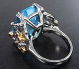 Серебряное кольцо с голубым топазом 20,84 карата и синими сапфирами Серебро 925
