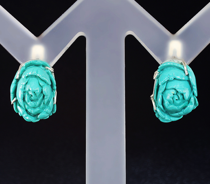 Серьги с резной бирюзой 9,27 карата