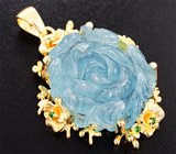 Кулон с резным аквамарином 34,55 карата, цаворитами и бриллиантами