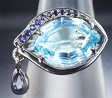Кольцо с топазом авторской огранки «Mordor Eye» 8,1 карата, голубым и синими сапфирами Серебро 925