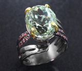 Серебряное кольцо с зеленым аметистом 5+ карат и родолитами Серебро 925