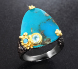 Серебряное кольцо с бирюзой и голубым топазом Серебро 925