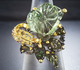 Серебряное кольцо с резным зеленым аметистом, турмалинами и сапфирами Серебро 925