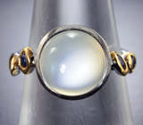 Серебряное кольцо с лунным камнем 6,65 карата с эффектом кошачьего глаза и синими сапфирами Серебро 925