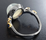 Серебряное кольцо с лунным камнем 6,65 карата с эффектом кошачьего глаза и синими сапфирами Серебро 925