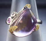 Серебряное кольцо с аметрином 13,73 карата, родолитами, розовым и желтыми сапфирами Серебро 925