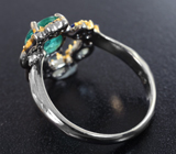 Серебряное кольцо с изумрудом 1,66 карата, аквамаринами и синими сапфирами Серебро 925