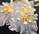 Кулон с резным розовым кварцем 31,73 карата, муассанитом и сапфирами