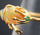 Разъемное золотое кольцо с кристаллическим эфиопским опалом 3,49 карата и изумрудом Золото