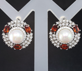 Стильный серебряный комплект с жемчугом и спессартинами