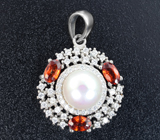 Стильный серебряный комплект с жемчугом и спессартинами