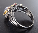 Серебряное кольцо с сапфиром и розовыми турмалинами Серебро 925