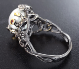 Серебряное кольцо с жемчужиной и альмандинами гранатами