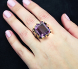 Серебряное кольцо с аметистом 18+ карат и родолитами Серебро 925