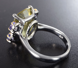 Серебряное кольцо с лимонным цитрином 9,28 карата, танзанитами и синими сапфирами Серебро 925