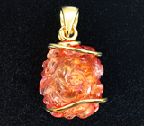 Золотой кулон с резным солнечным камнем 13,28 карата