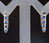 Стильные серебряные серьги с превосходными синими сапфирами Серебро 925