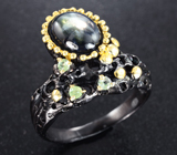 Серебряное кольцо cо звездчатым сапфиром и перидотами Серебро 925