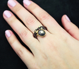 Серебряное кольцо cо звездчатым сапфиром и перидотами Серебро 925