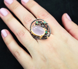 Серебряное кольцо с розовым кварцем и хризопразом