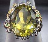 Серебряное кольцо с лимонным цитрином 7,88 карата и цаворитами Серебро 925