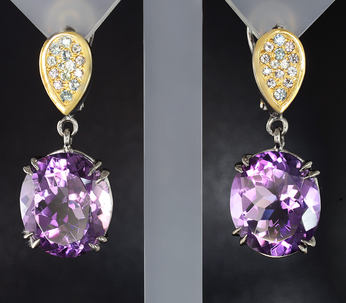 Серебряные серьги с аметистами 15,4 карата и сапфирами
