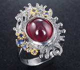 Серебряное кольцо с рубином 5,92 карата и синими сапфирами Серебро 925
