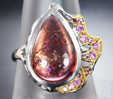 Серебряное кольцо с турмалином 6,55 карата и розовыми сапфирами