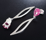 Элегантные серебряные серьги с пурпурно-розовыми сапфирами  Серебро 925