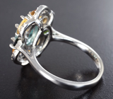 Яркое серебряное кольцо с голубым цирконом, цитринами и диопсидами