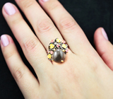 Серебряное кольцо с кристаллическим черным опалом и розовыми турмалинами Серебро 925