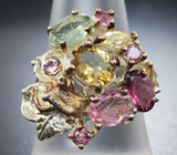 Серебряное кольцо с цитринами и разноцветными турмалинами Серебро 925