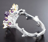 Серебряное кольцо с резным 11+ карат и ограненными аметистами Серебро 925