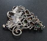 Серебряная брошь с кристаллическими эфиопскими опалами, разноцветными турмалинами и зеленым аметистом Серебро 925