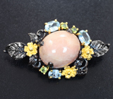 Серебряная брошь с морганитом, голубыми топазами и перидотами Серебро 925