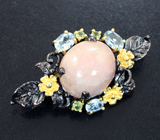 Серебряная брошь с морганитом, голубыми топазами и перидотами Серебро 925