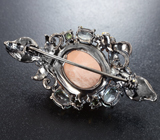 Серебряная брошь с морганитом, голубыми топазами и перидотами Серебро 925