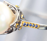 Серебряное кольцо с жемчужиной 10,87 карата и синими сапфирами Серебро 925