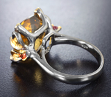 Серебряное кольцо с цитрином 10,63 карата, красными и оранжевыми сапфирами Серебро 925