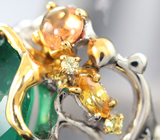 Серебряное кольцо с изумрудом 3,31 карата и желтыми сапфирами Серебро 925