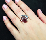 Серебряное кольцо с рубеллитом турмалином 11,94 карата и синими сапфирами