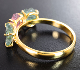 Золотое кольцо с разноцветными резными турмалинами 2,16 карата Золото