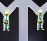 Золотые серьги с неоново-зелеными турмалинами  авторской огранки 4,27 карата и бриллиантами Золото