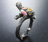 Серебряное кольцо с цитрином, разноцветными сапфирами и шпинелями